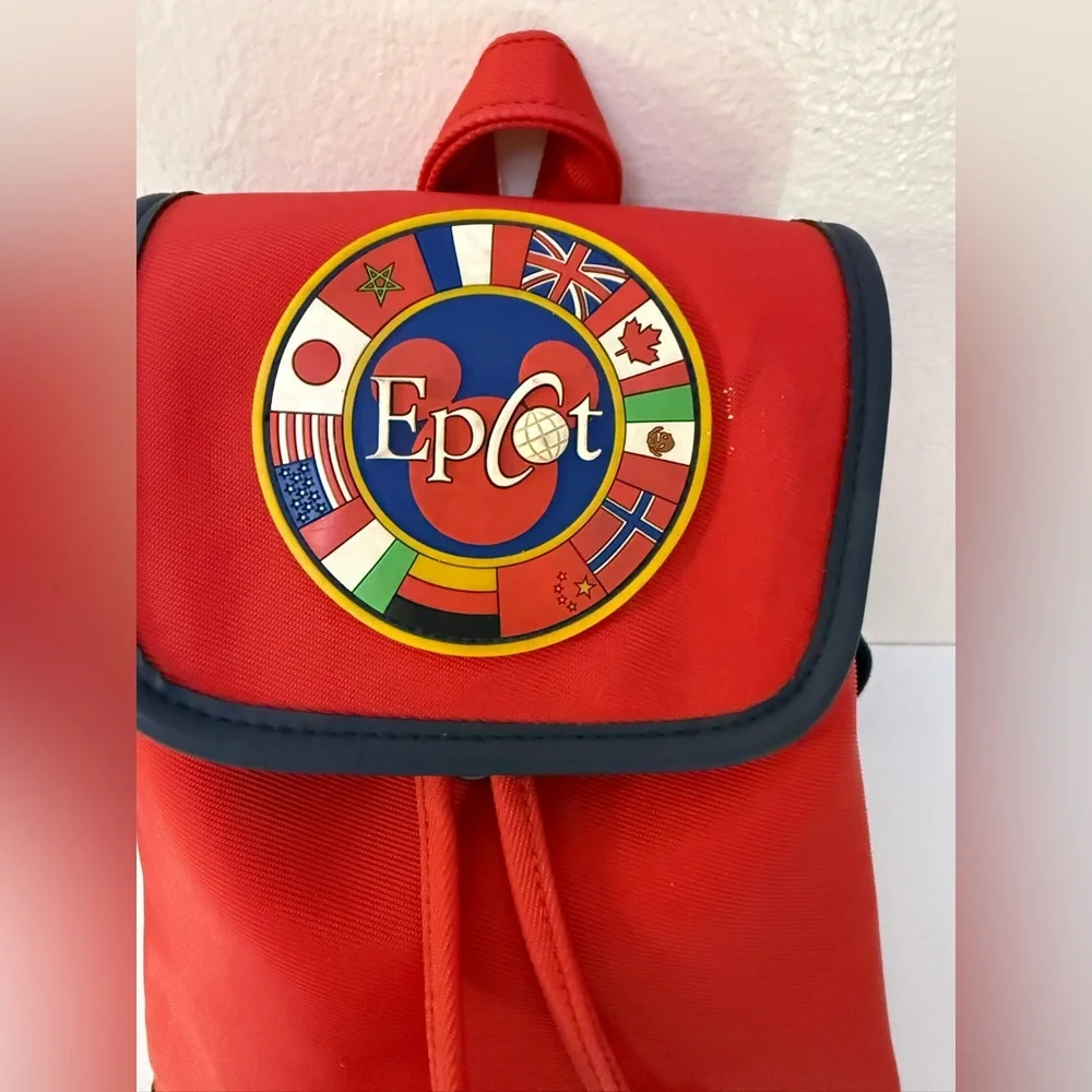 Vintage‎ Rare 90's Epcot Walt Disney World Flags Red Mini Backpack